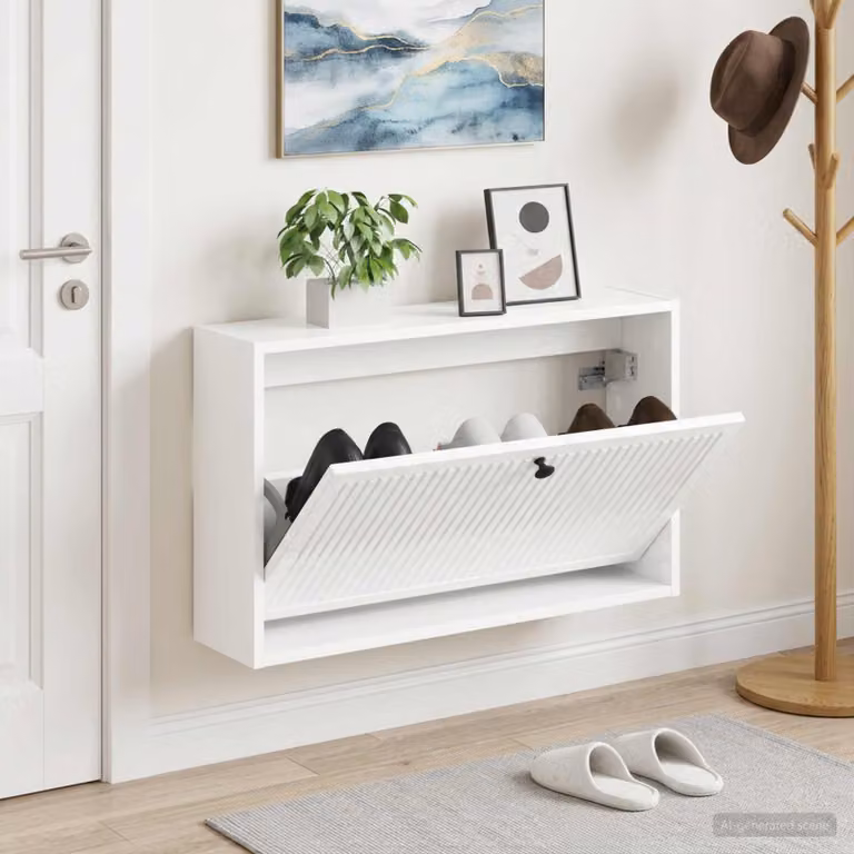 vidaXL Mobiletto per Scarpe da Muro Moderno Bianco Lucido L: 71 cm, P: 17 cm, H: 43 cm