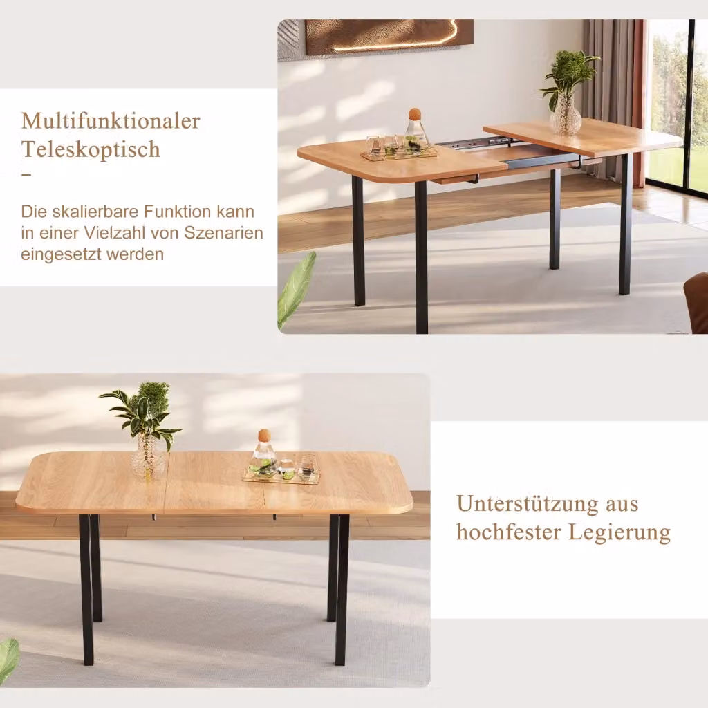 Tavolo da pranzo allungabile REDOM rettangolare in MDF effetto rovere bianco con struttura in metallo, L/P/H: 120 x 60 x 40 cm (estendibile) – 2