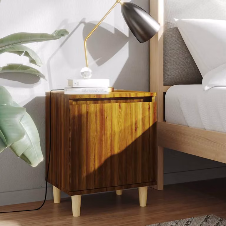 Set di 2 comodini vidaXL in stile scandinavo con gambe in legno massello, colore marrone, L 40 cm x P 30 cm x H 50 cm