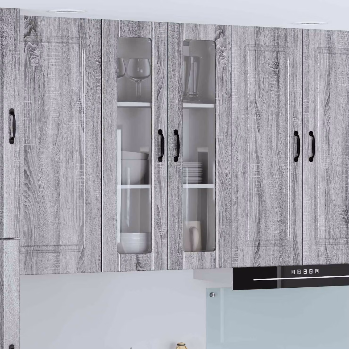 Mobile da parete LUCCA vidaXL in legno e vetro, Grigio Sonoma, L: 60 cm, P: 31 cm, H: 100 cm