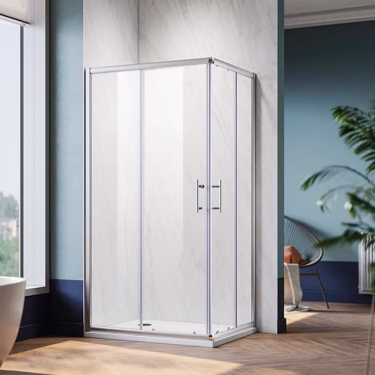 SONNI doccia angolare LxPxH: 70x90x185 cm ingresso angolare doppia porta scorrevole doccia vetro temperato di sicurezza funzione di sgancio rapido protezione dagli schizzi