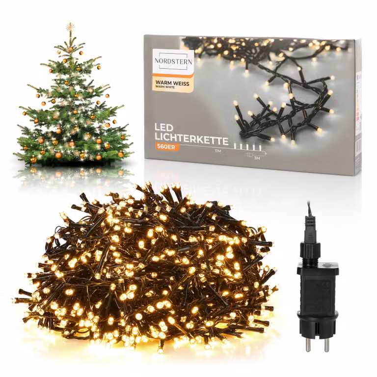 Nordstern LED cluster fairy lights bianco caldo 560 LED - Decorazione per albero di Natale per interni ed esterni con spina 11 m - Illuminazione a grappolo