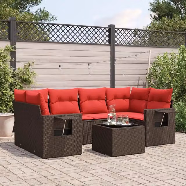 Set Divani da Giardino 7 pz con Cuscini Marrone in Polyrattan 3219923