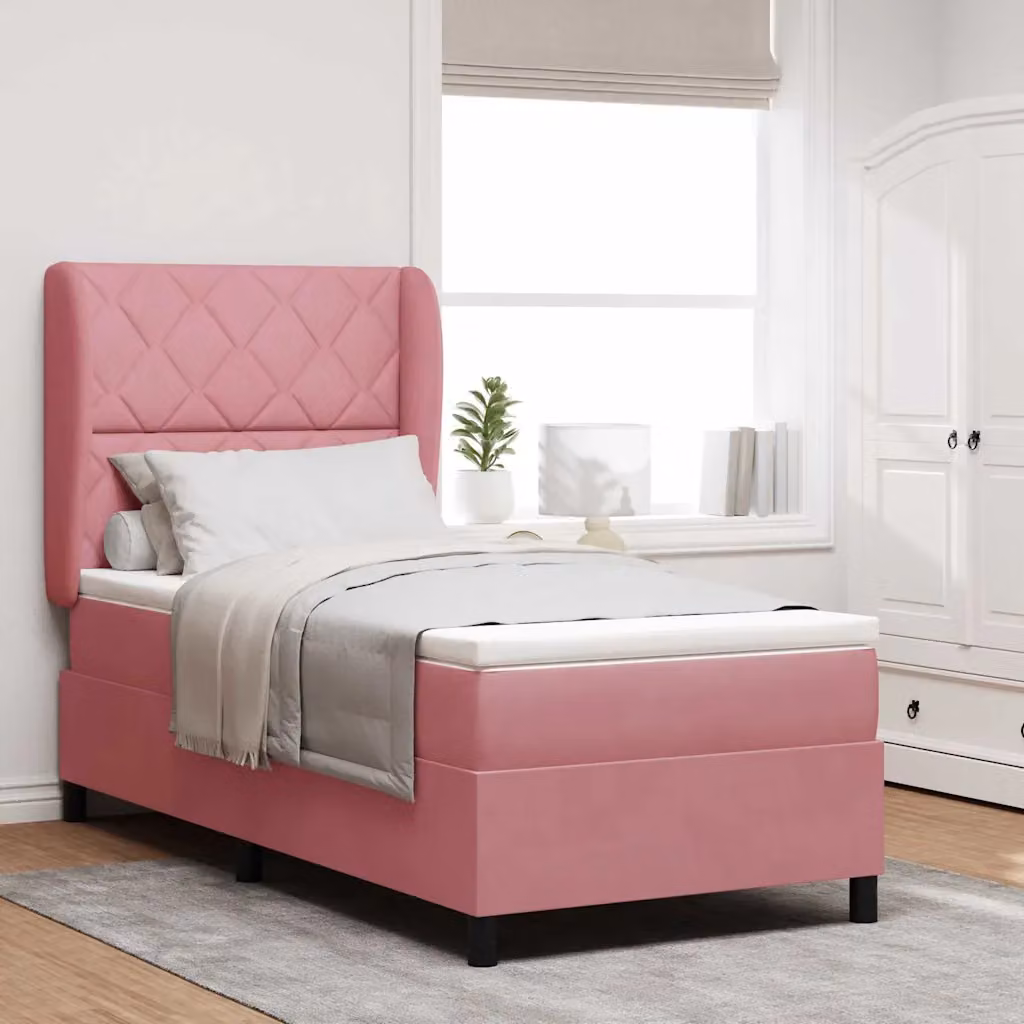 Letto a molle ibrido con testiera vidaXL in velluto rosa L 200 cm x P 90 cm