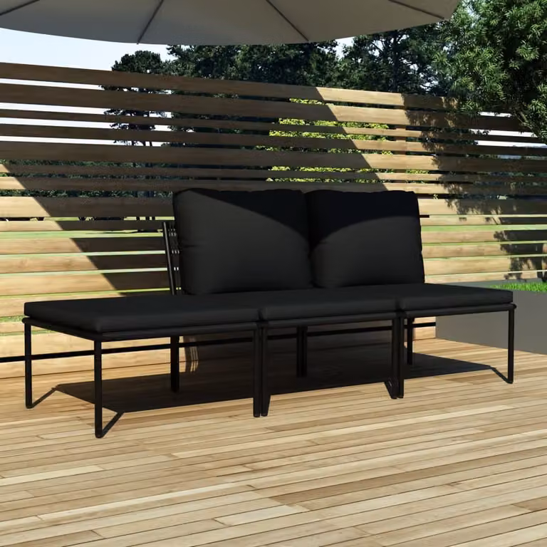 The Living Store Set da giardino 3 pezzi con cuscini in PVC nero