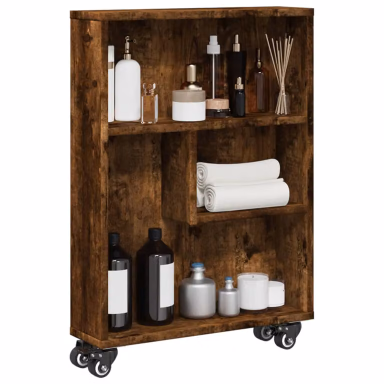 vidaXL Carrello Stretto Moderno in MDF Marrone con Ruote L/P/H: 48 x 13 x 68 cm