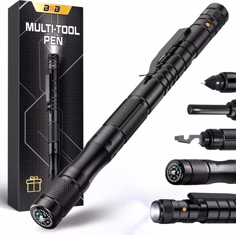 BIIB Penna multitool con luce LED e bussola Nero