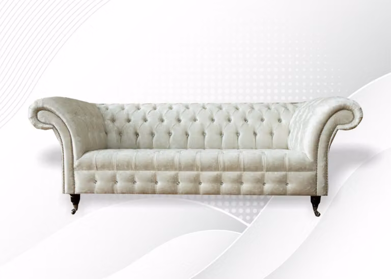 Grau Chesterfield Dreisitzer Sofa Couch Polster Wohnzimmer Möbel Stoff Textil