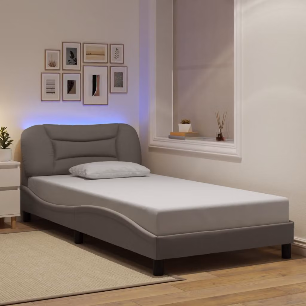 Giroletto vidaXL Hvar in tessuto con illuminazione LED e porta USB, Tortora, 100 x 200 cm – 1