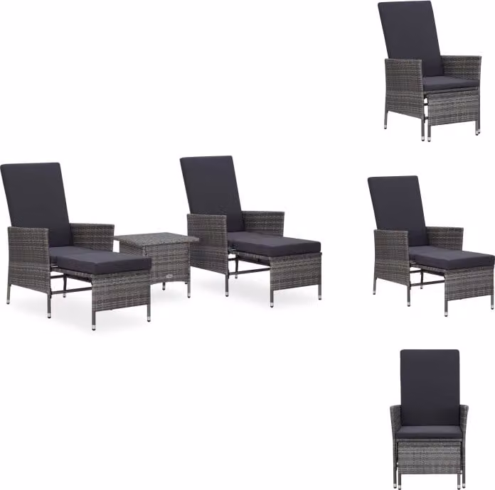 vidaXL Set di 3 pezzi con cuscini in rattan grigio - Set di mobili da giardino