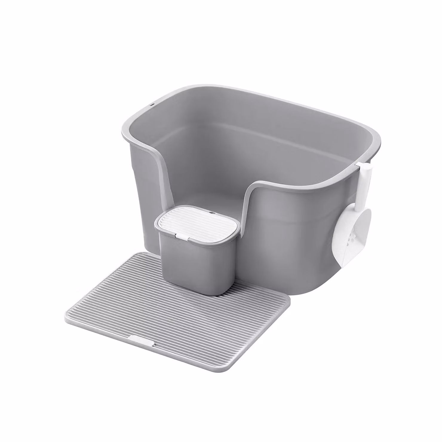 Lettiera per Gatti con Lati Alti con Tavola Cattura Lettiera, Grigio Tortora