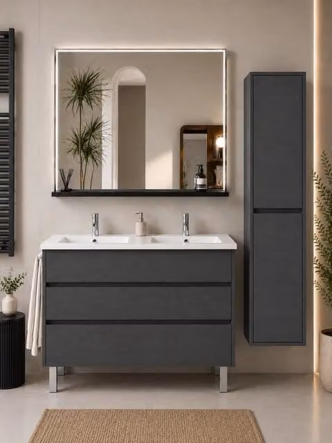 Mobile bagno con lavabo ORIGENBATH IMPERIA senza specchio 120x45 cm doppio lavabo grafite con colonna