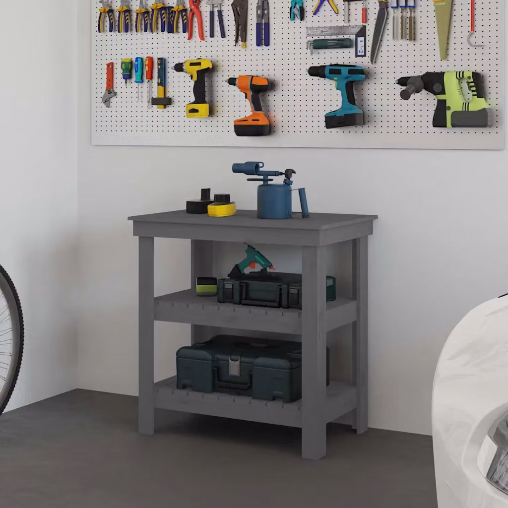 vidaXL Banco da lavoro in legno di pino Grigio L: 78,4 cm, P: 50 cm, H: 80 cm