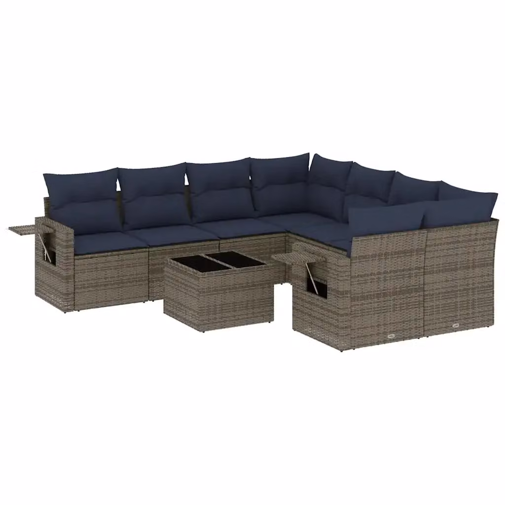 Set di Divani da Giardino 9 Pezzi vidaXL in Polyrattan Grigio con Cuscini e Tavolino da Esterno – 2