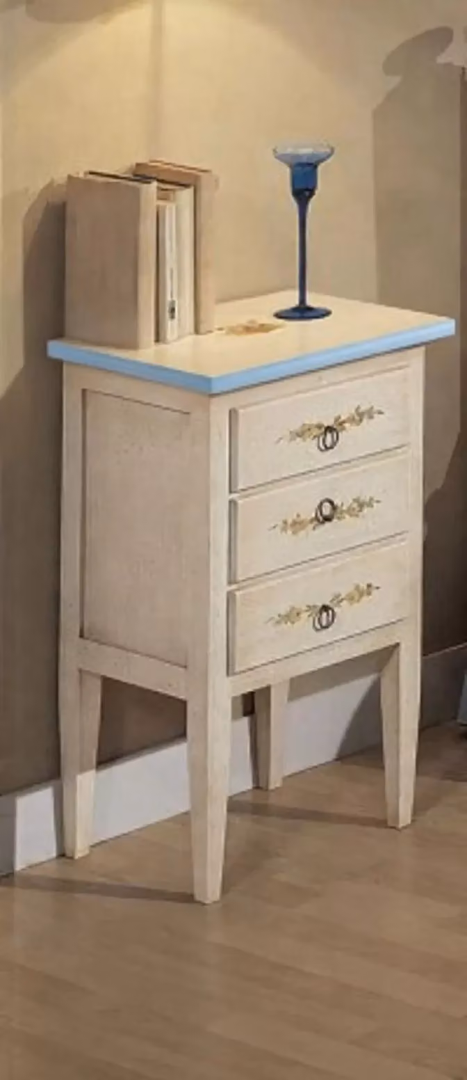 Comodino con 3 cassetti Mobili 2G in legno bianco e blu L: 43 cm, P: 33 cm, H: 70 cm