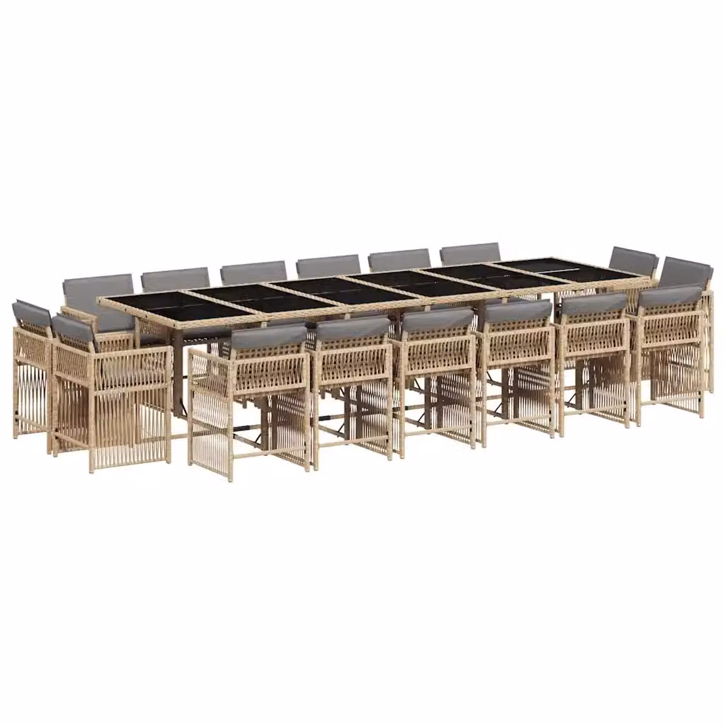 Set Pranzo da Giardino vidaXL in Polyrattan con Cuscini Beige e Grigio, 17 Pezzi – 2