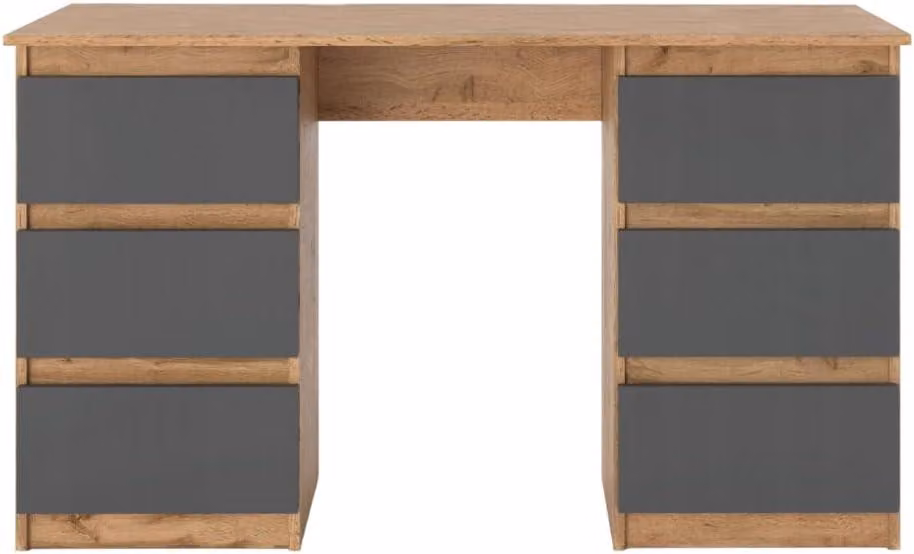 Scrivania VBChome 120x50x75 cm, impiallacciatura di rovere Wotan - Scrivania da ufficio antracite con 6 cassetti, ideale come scrivania per computer, PC, lavoro o laptop
