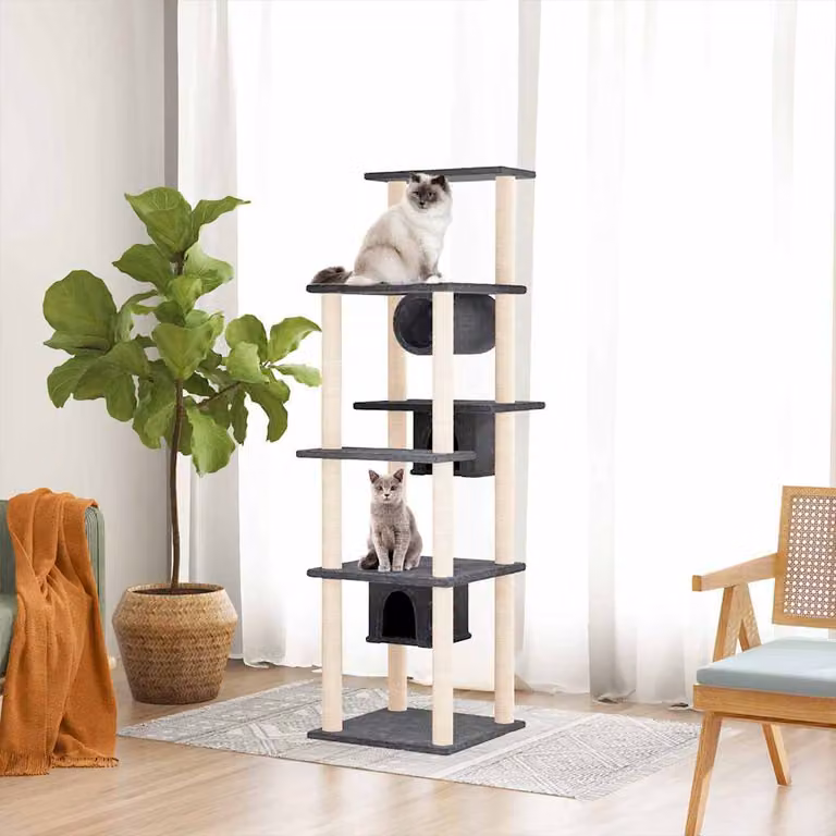 Albero per gatti vidaXL con tiragraffi in sisal e cucce, Grigio, Altezza: 169 cm