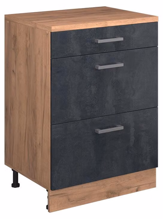 Mobile cucina sottotetto Vicco R-Line Calce nera 60 cm senza inclinazione con 3 cassetti, Model 61717