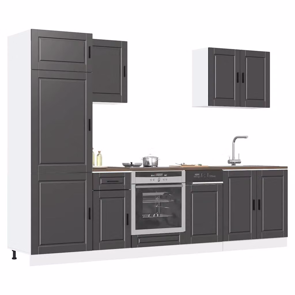Set di mobili da cucina moderno vidaXL in 7 pezzi nero opaco con legno multistrato L/P/H: 207 x 60 x 57 cm