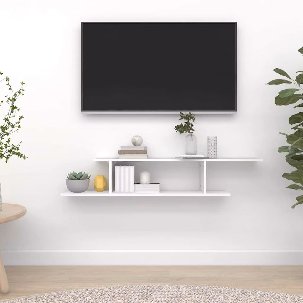 Scaffale TV da parete vidaXL in legno bianco opaco L: 125 cm, P: 23 cm, H: 18 cm