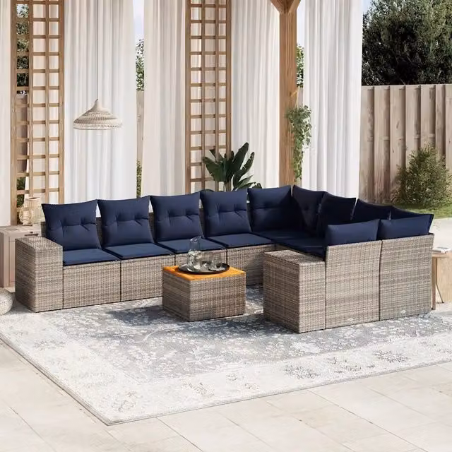 Set Divani da Giardino 10 pz con Cuscini Grigio in Polyrattan 3225606