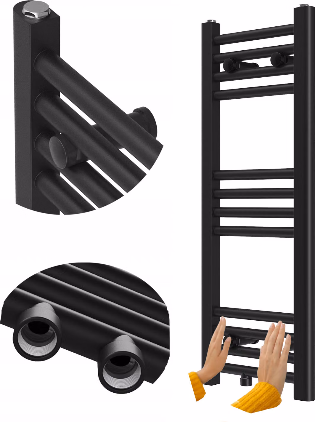 Granitan - Termoarredo bagno - Scaldasalviette 80x30 cm - Radiatore nero - portasciugamani - RAVEN