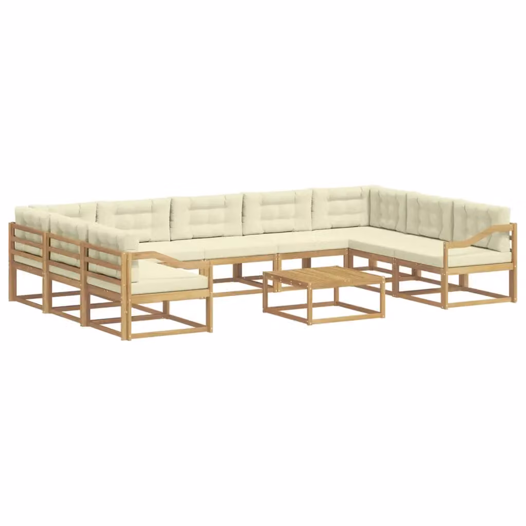 Set di divani da esterno a forma di U vidaXL in legno di acacia con cuscini Bianco e Beige – 2