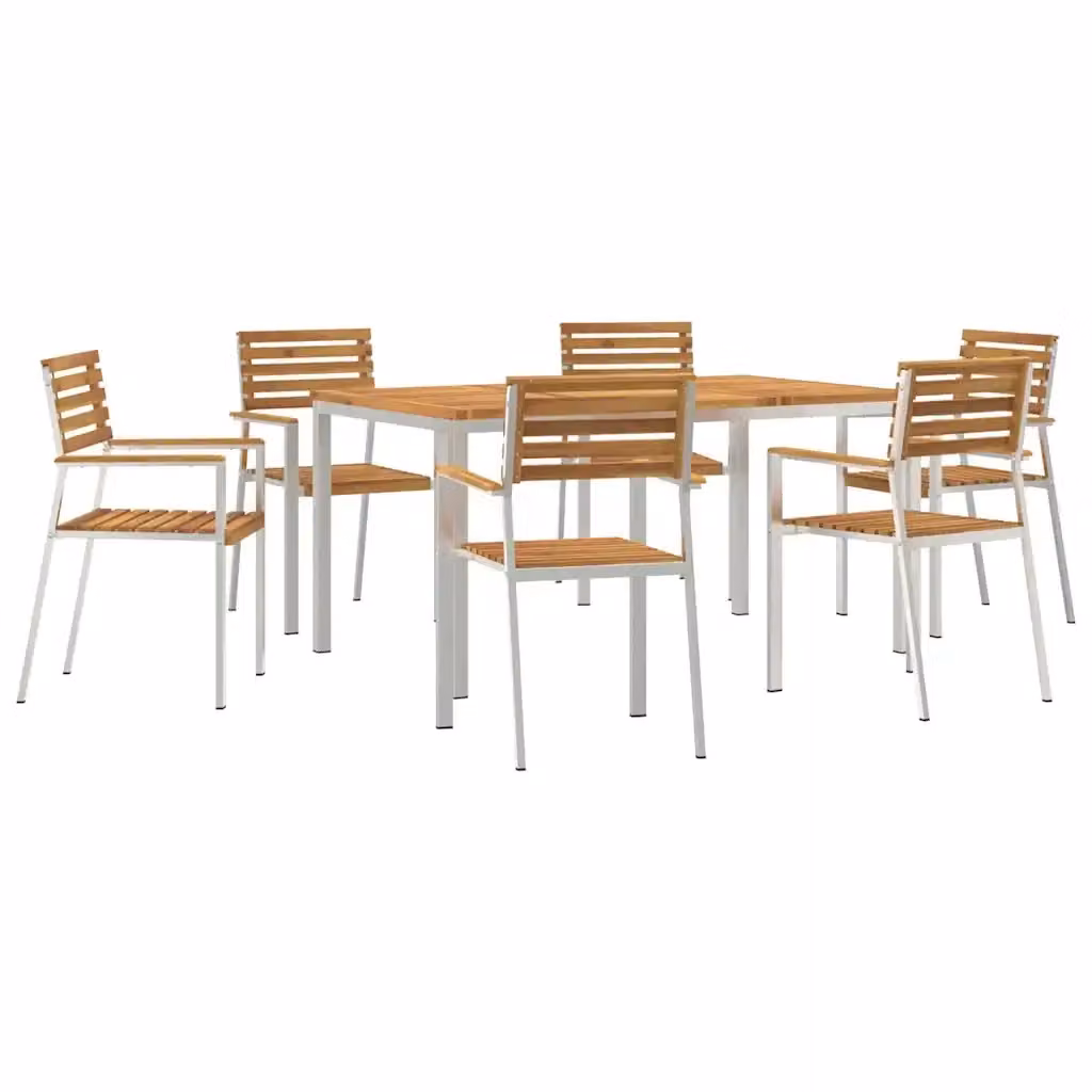 Set da pranzo per giardino e terrazzo vidaXL in legno di acacia marrone con struttura in acciaio inossidabile, 7 pezzi – 2