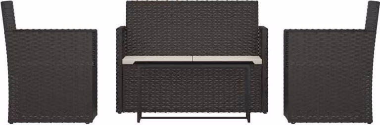 Set Salotto da Esterno 4 pz con Cuscini in Polyrattan Nero