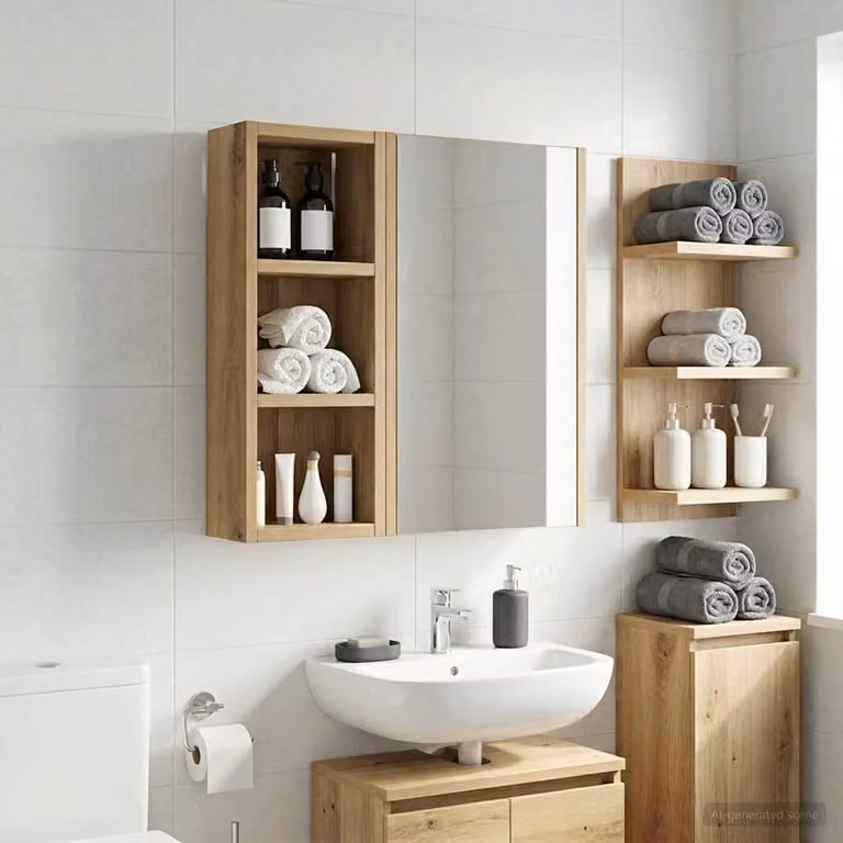 Armadio da bagno a muro vidaXL in legno Rovere Marrone con ripiani interni L/P/H: 20 x 10 x 50 cm
