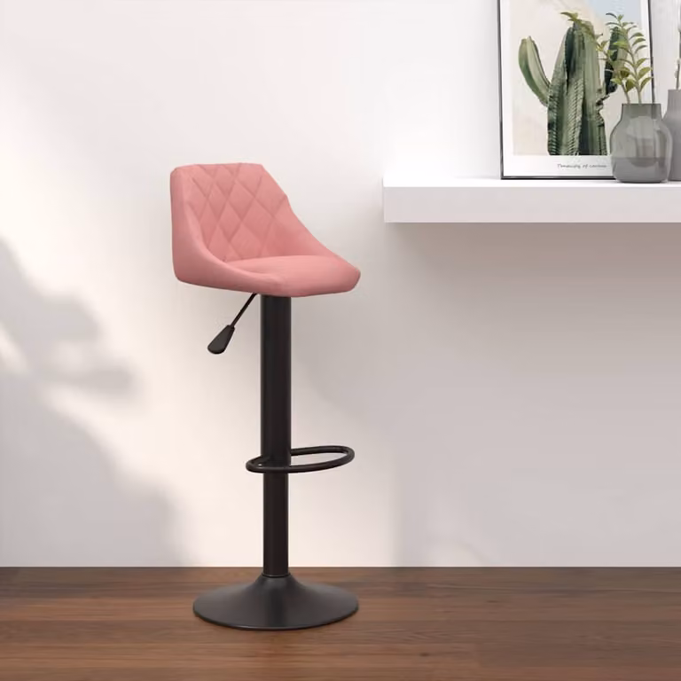 Sgabello da bar vidaXL in velluto rosa con struttura in metallo laccato, H: 103 cm, L: 46 cm, P: 44 cm