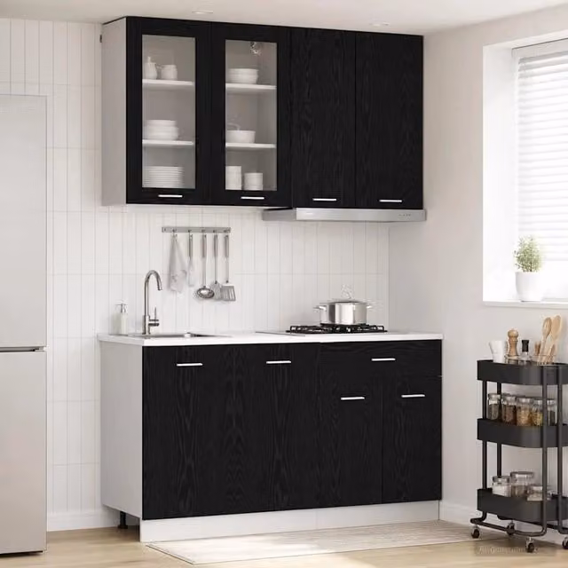 Unità Cucina LYON 4 pz Rovere Nero Legno ingegnerizzato 3438356