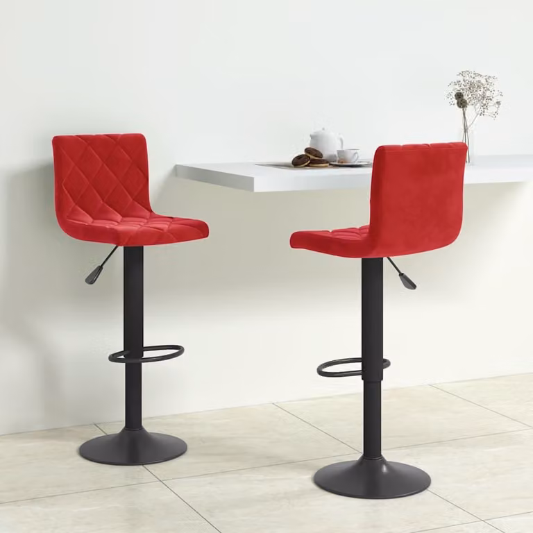 Set di 2 sgabelli da bar vidaXL in velluto rosso con base girevole a 360 gradi