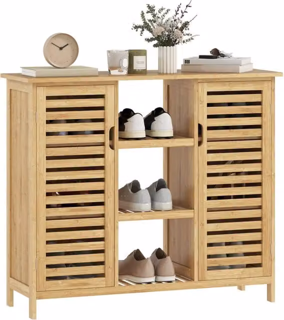 Armadio con ante scorrevoli in bambù e rattan Zephmum L: 100 cm, P: 33 cm, H: 86 cm, colore beige e marrone