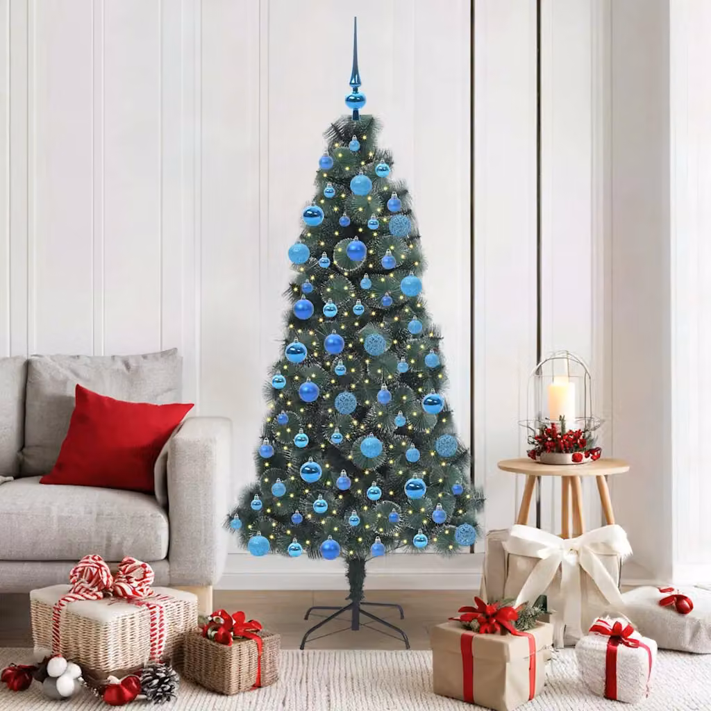 Albero di Natale artificiale preilluminato con LED e set di palle vidaXL, colore verde, stile moderno