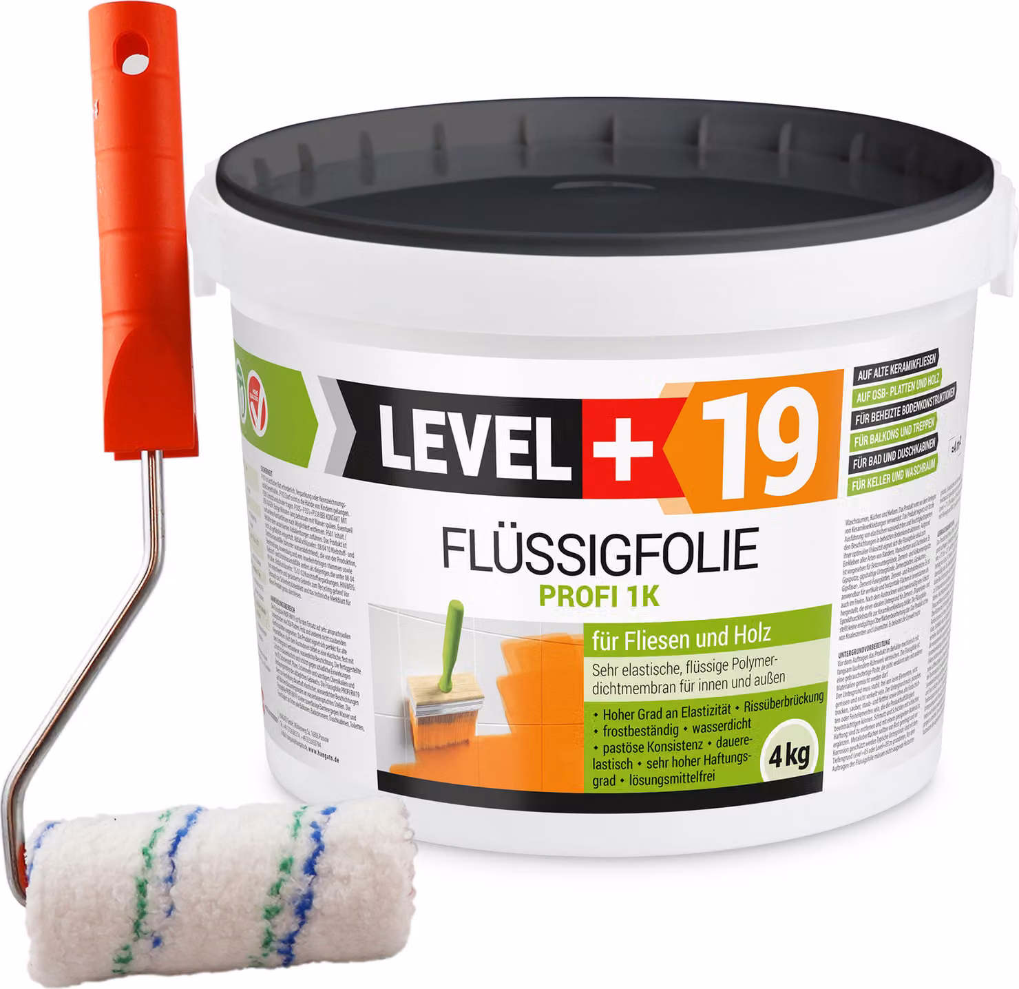LEVEL+ PROFI 1K L+19 Pellicola liquida impermeabilizzante da 4 kg con rullo di verniciatura da 10 cm