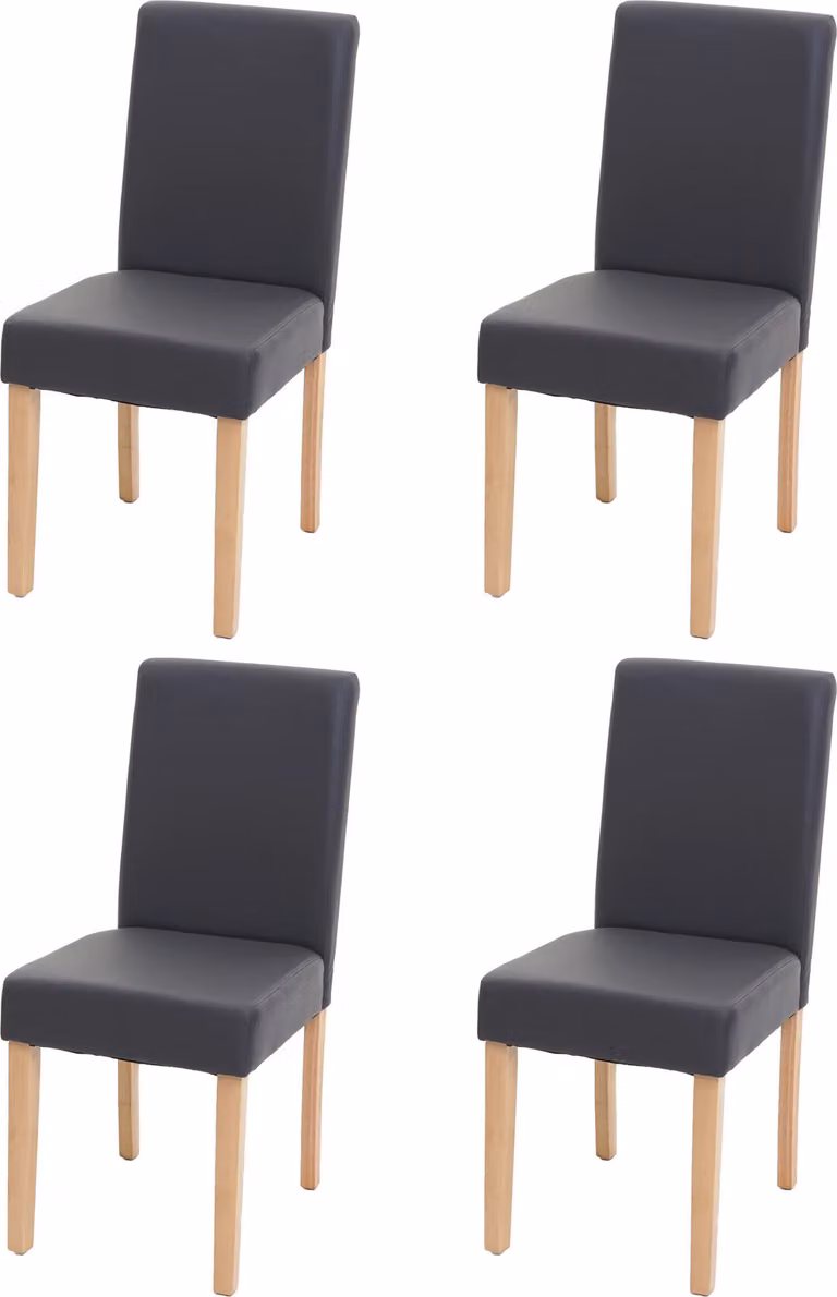 set di 4 sedie per sala da pranzo Sedia da cucina Littau certificata MVG ~ Pelle finta, grigio opaco, gambe chiare