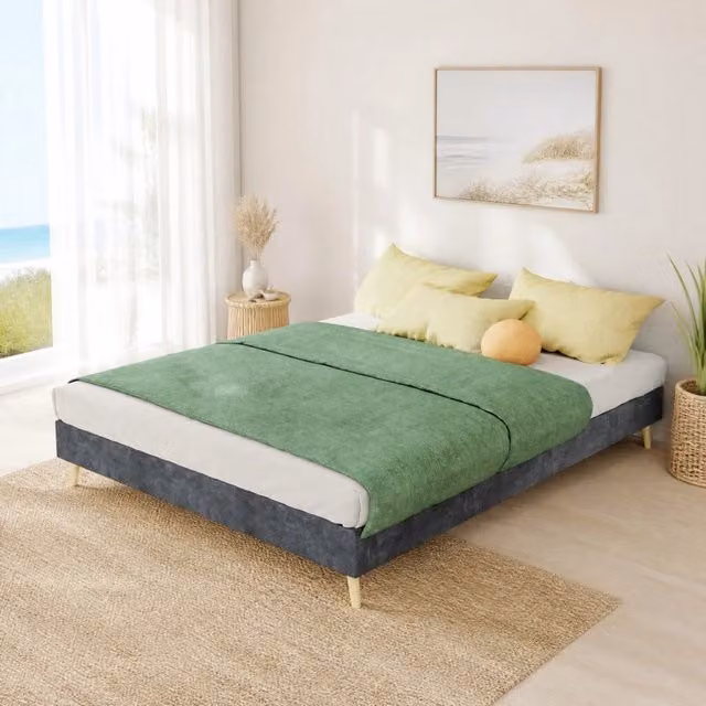 Letto Piattaforma REDOM in Tessuto e Metallo Grigio L/P/H: 140 x 200 cm
