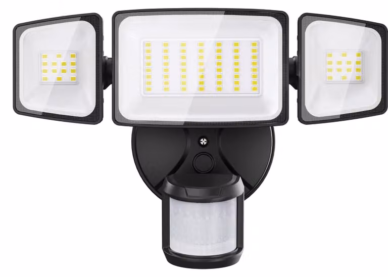 Faretto LED da esterno, 42 W, 3900 lm, 3 luci, grado di protezione IP65, luce bianca fredda, con sensore di movimento
