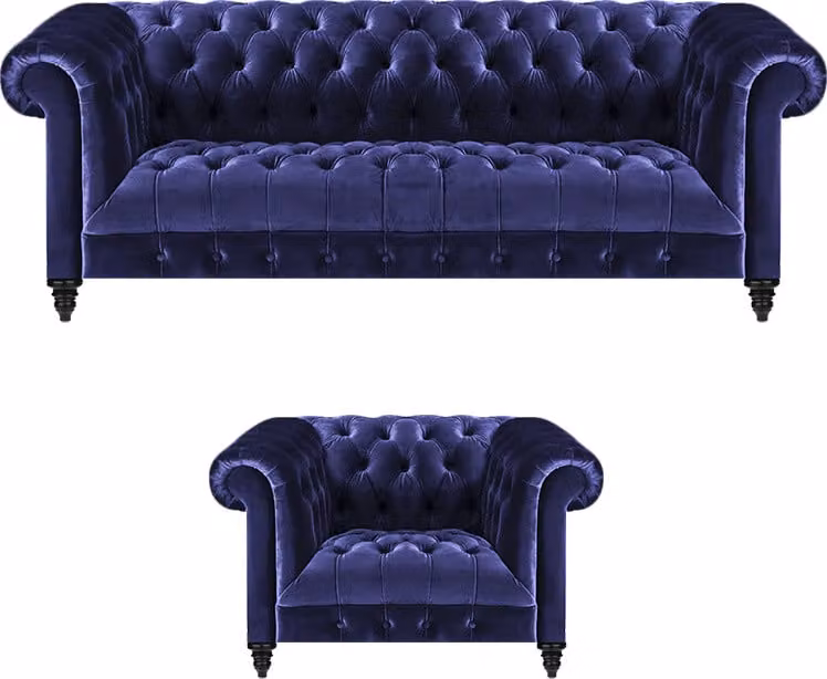 Chesterfield Sessel Luxus Polster Sofa Couch Dreisitze Sitz Garnitur Textil