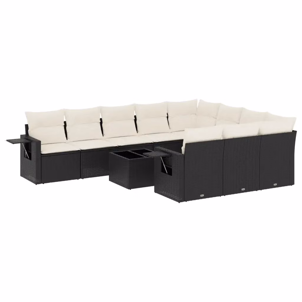 Set di Divani da Giardino vidaXL in Polyrattan Nero con Cuscini e Tavolino da Esterno 11 Pezzi – 2