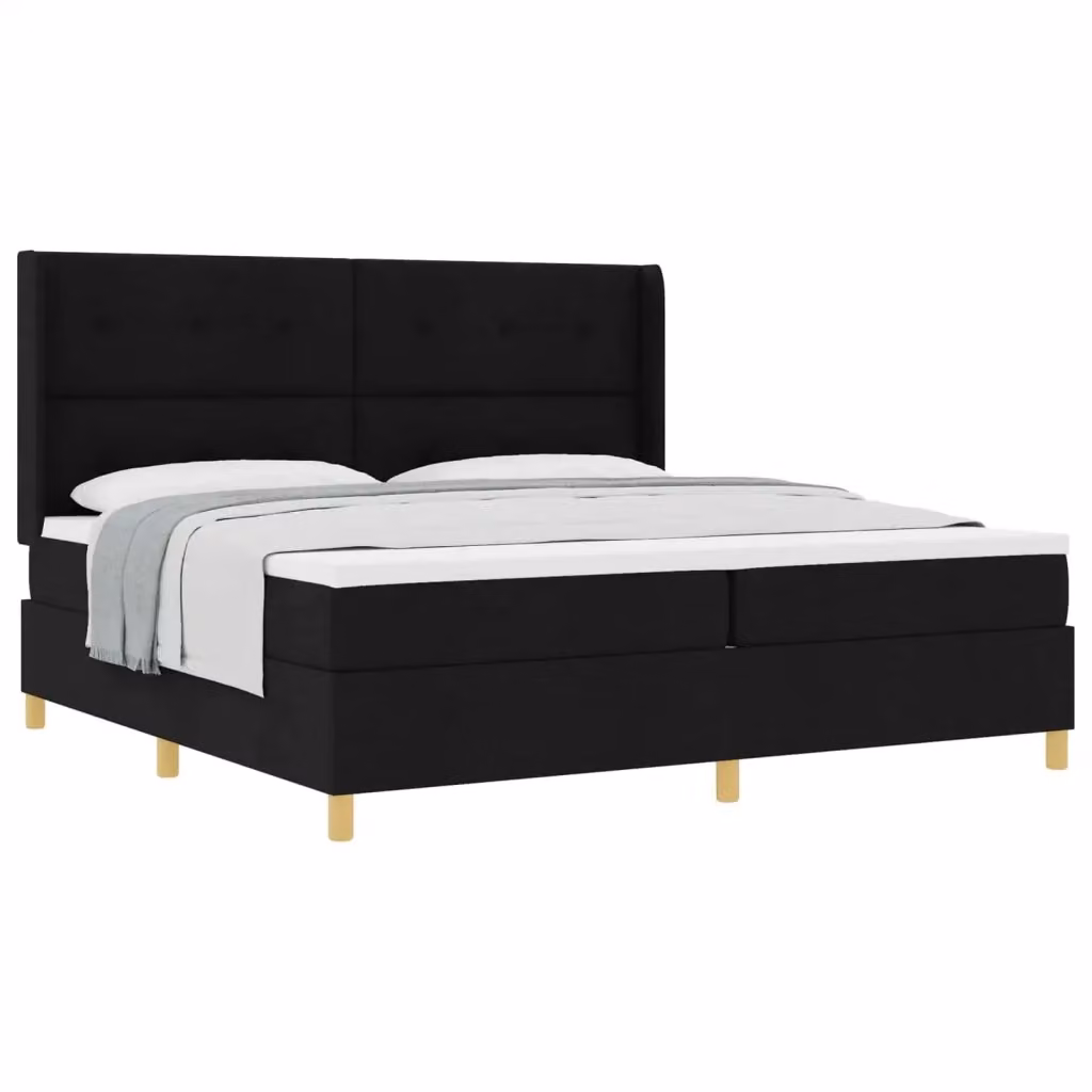 Letto a molle moderno vidaXL con testiera imbottita in tessuto nero e dettagli oro, L/P/H: 200 x 200 x 280 cm – 2