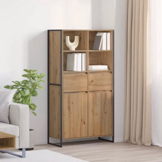 Credenza in stile industrial vidaXL in legno e metallo colore marrone L: 81 cm, P: 36 cm, H: 150.5 cm – 1
