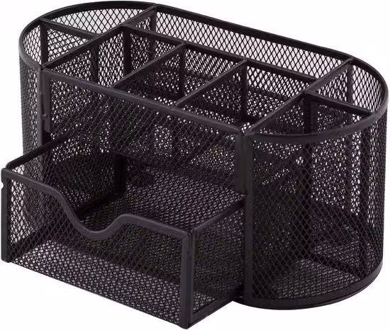 Organizer da scrivania in metallo con supporto per lavagnetta e rete a maglie, ripiano con supporto per metro a nastro, 350 x 297 x 275 mm, nero