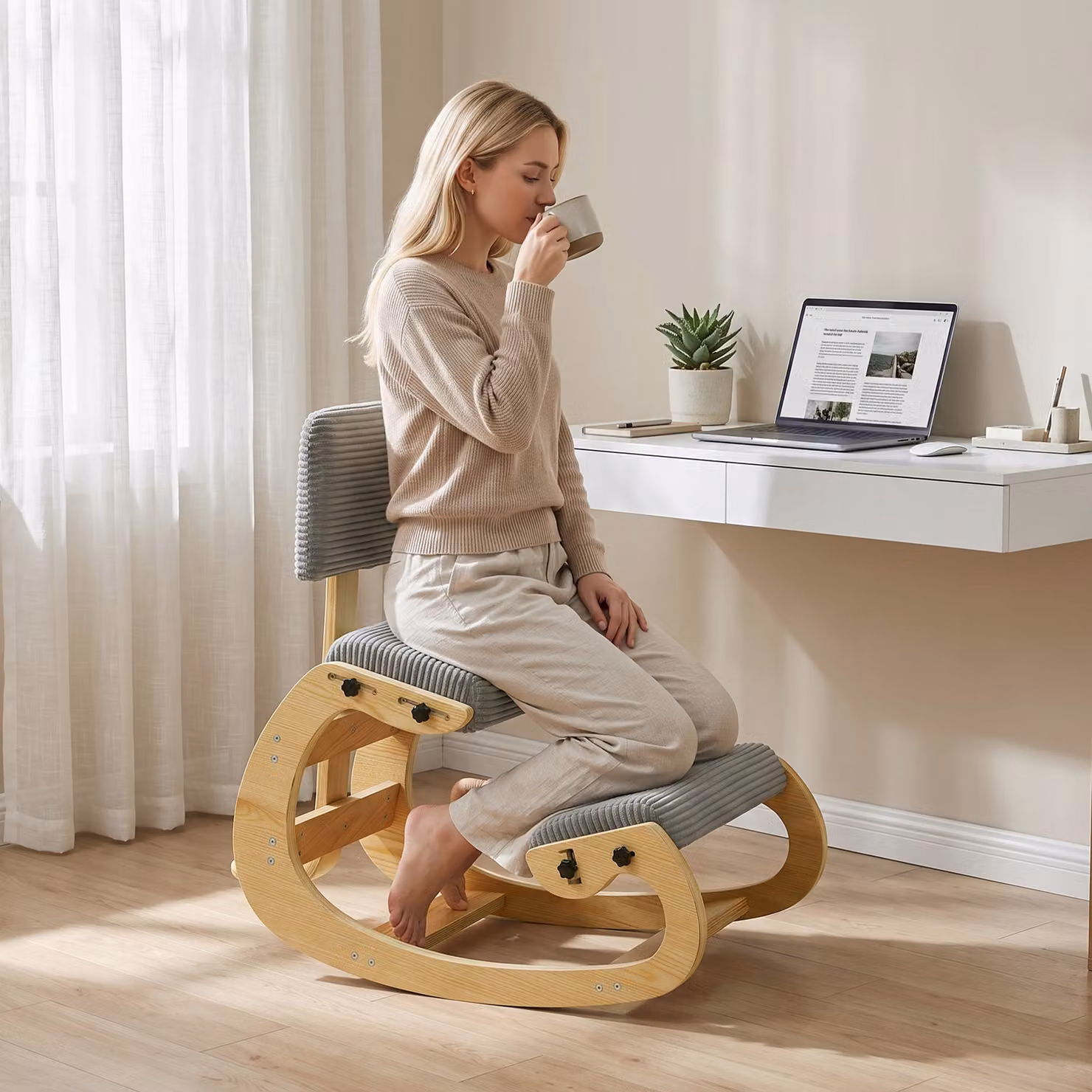 Sgabello ergonomico inginocchiatorio con schienale HOMCOM in tessuto a coste grigio scuro – 2