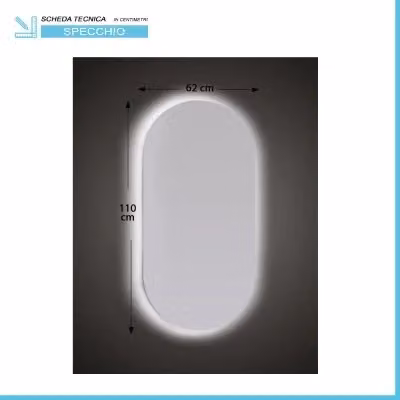 Specchio ovale con illuminazione LED perimetrale nero L: 62 cm, H: 110 cm – 2