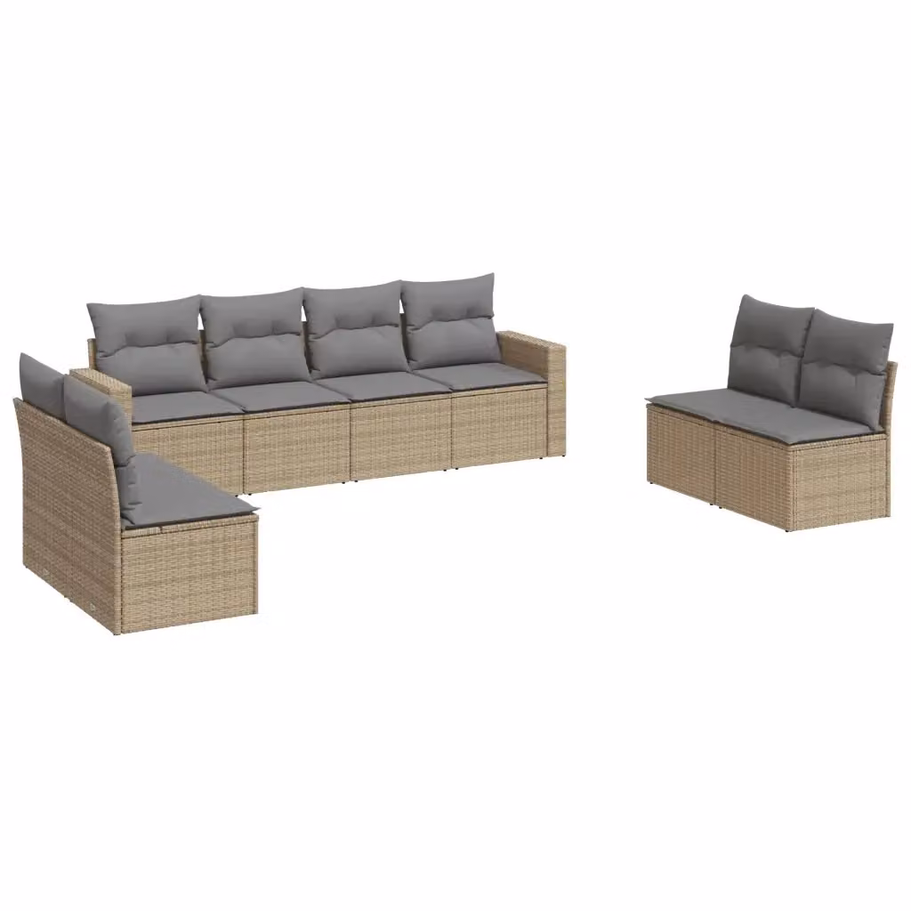 vidaXL Set Divano da Giardino a L composto da 8 pezzi con Cuscini Beige e Grigio in Polyrattan e Acciaio Verniciato a Polvere – 2