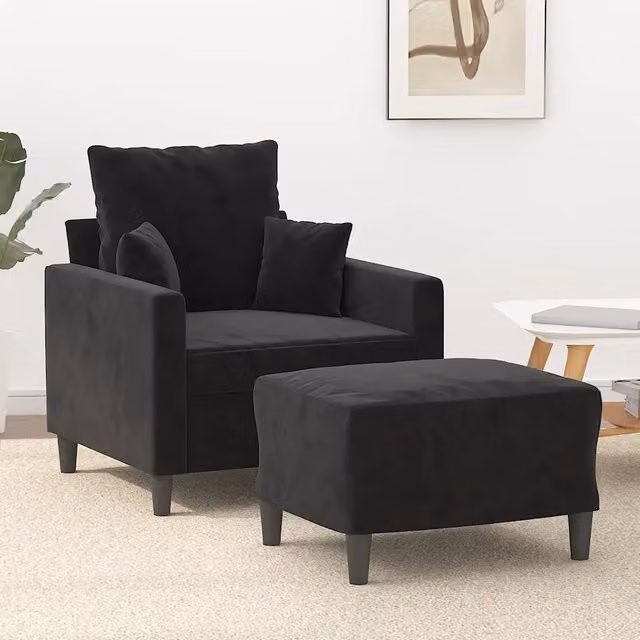 Divano Sedia-Poltrona con Poggiapiedi Nero 60 cm in Velluto 551158