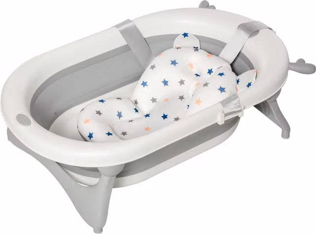 Vaschetta Bagnetto Pieghevole HOMCOM per Bambini 0-3 Anni con Indicatore di Temperatura, Cuscino e Base Antiscivolo, Bianco e Grigio, L: 81.5 cm, P: 50.5 cm, H: 23.5 cm